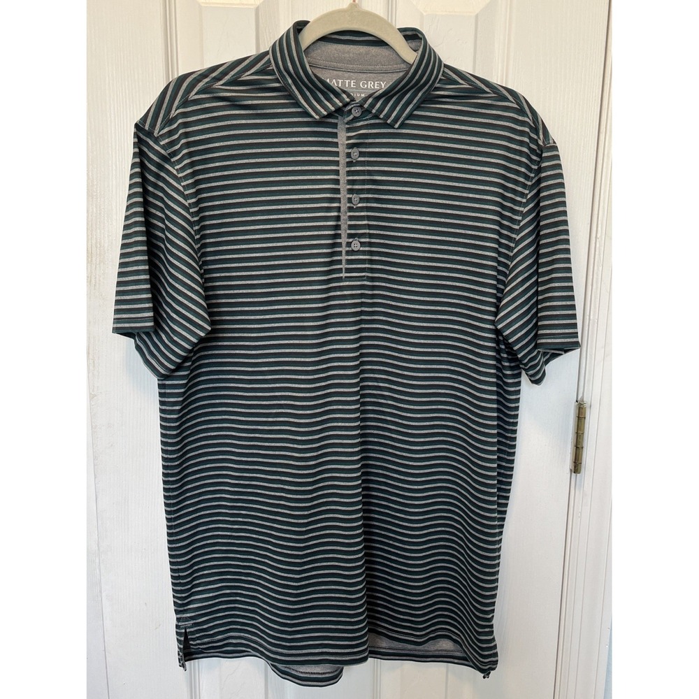 Matte Grey Golf Club Polo Shirt Mens M Green/Grey Striped Sports Haus Of Grey